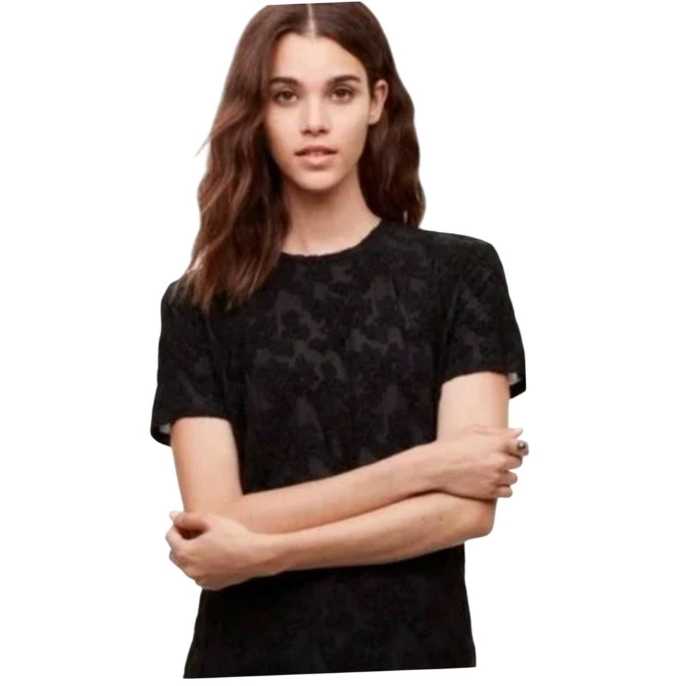 Wilfred Black Textured Floral Short Sleeve T Shirt Top Size M